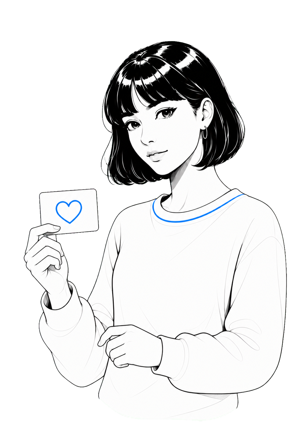 Claire holding a blue heart